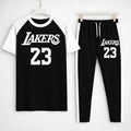 Men's Lakers 23 Printed Cotton Track Suit Black White Stripe