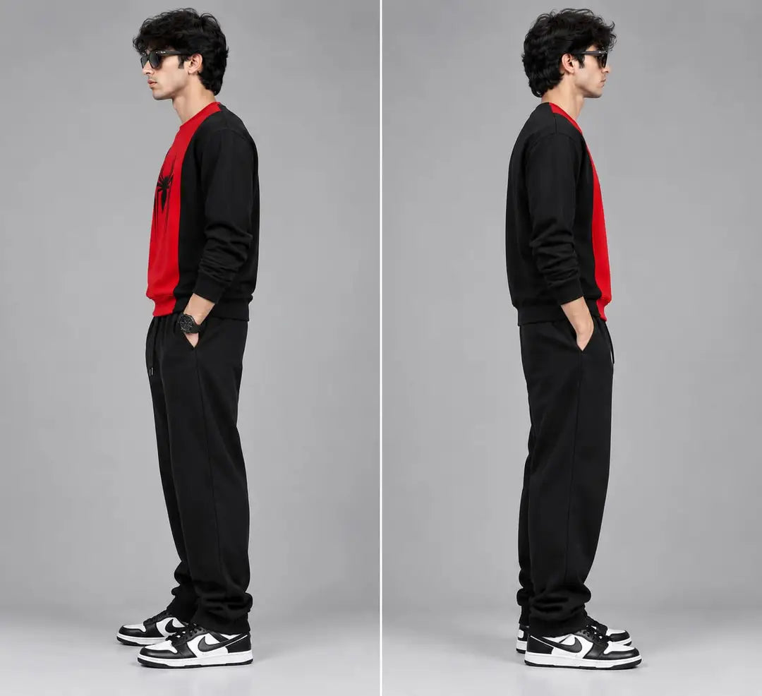 Men’s Spider Printed Winter Tracksuit Set – Full Sleeve Sweatshirt & Jogger Pants