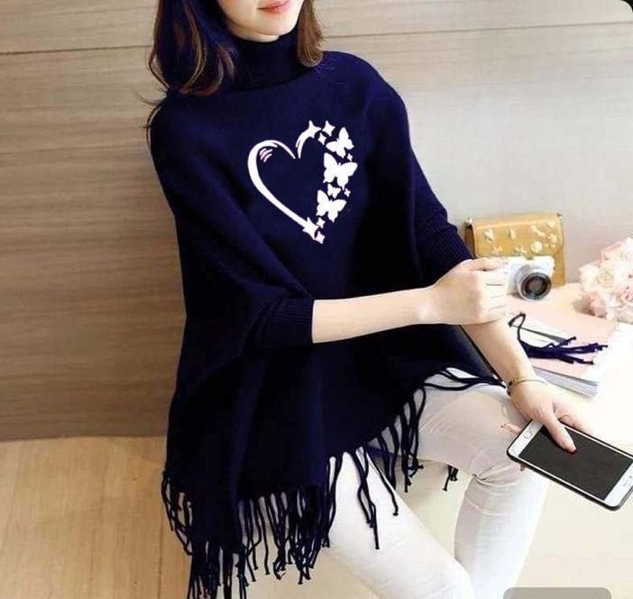 Women's Fleece Plain Poncho Cape Shawl