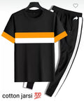 Men Black Cotton Track Suit with Orange Stripes