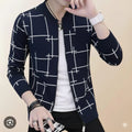 Men Blue Graphic Fleece Jacket Slim Fit Winter Wear