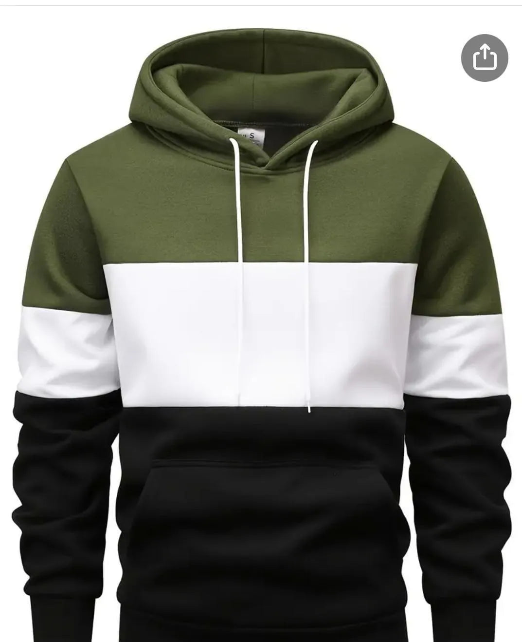 Men Color Block Fleece Hoodie Green Black White