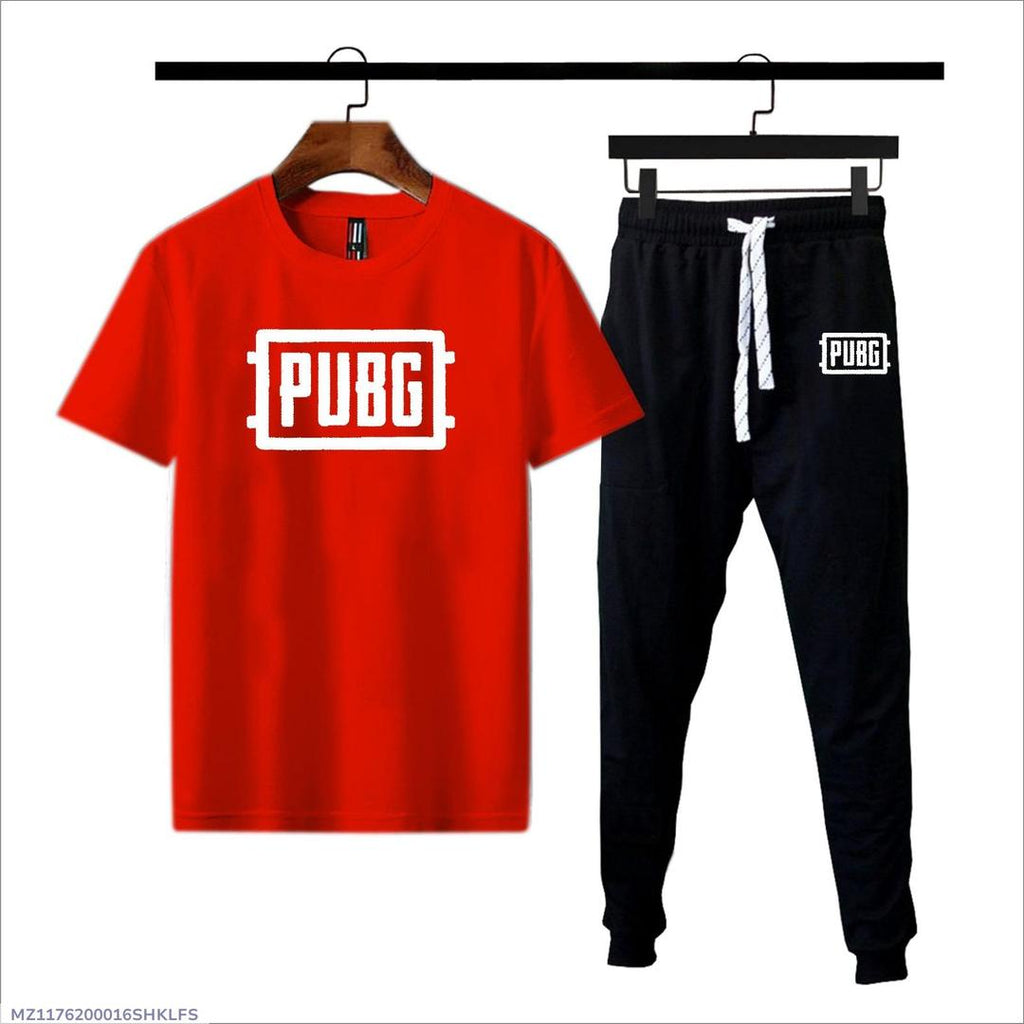 PUBG Print Red T-Shirt & Black Joggers Set Medium to XL