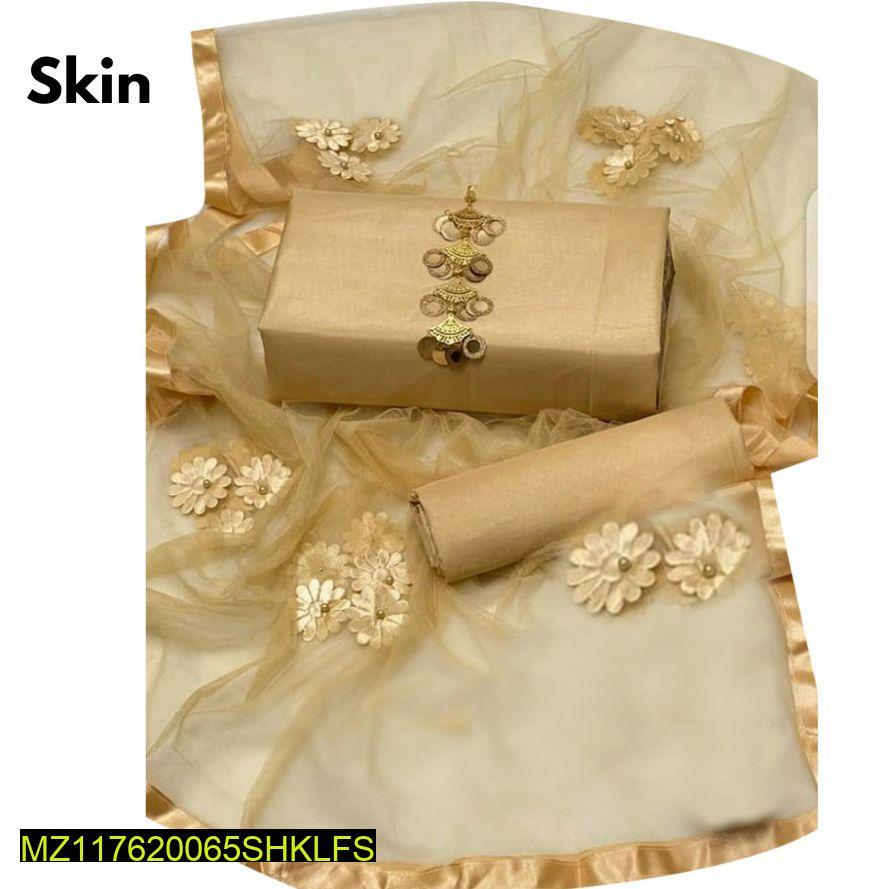Beige Katan Silk 3-Piece Suit with Dupatta