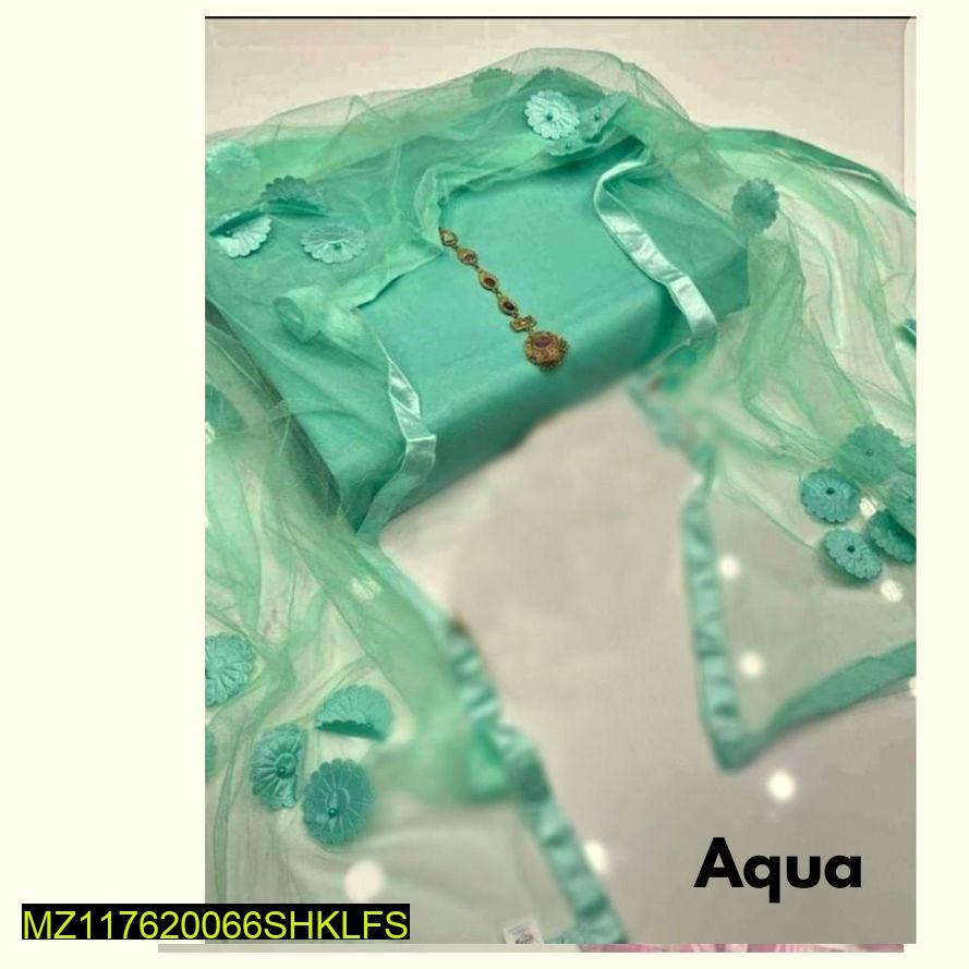 Aqua Katan Silk 3-Piece Wedding Suit with Net Dupatta