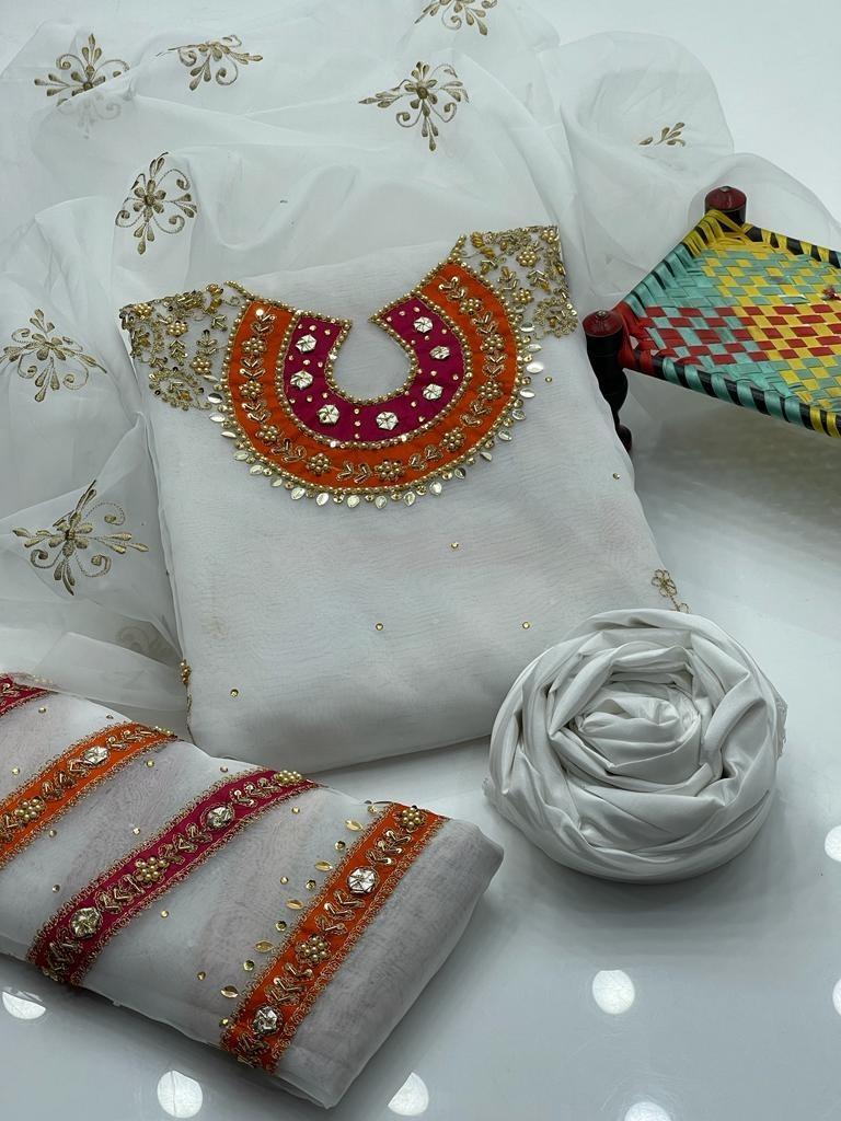 White Embroidered 3-Piece Suit for Women