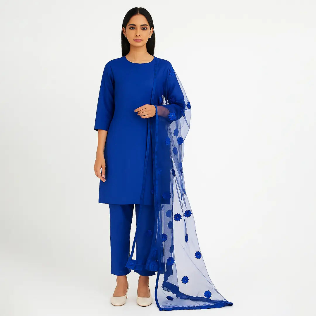3 Pcs Women's Unstitched Plain Suit