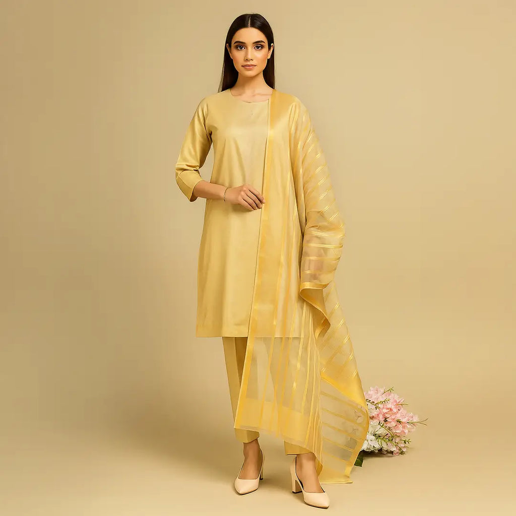 3 Pcs Women's Unstitched Plain Suit