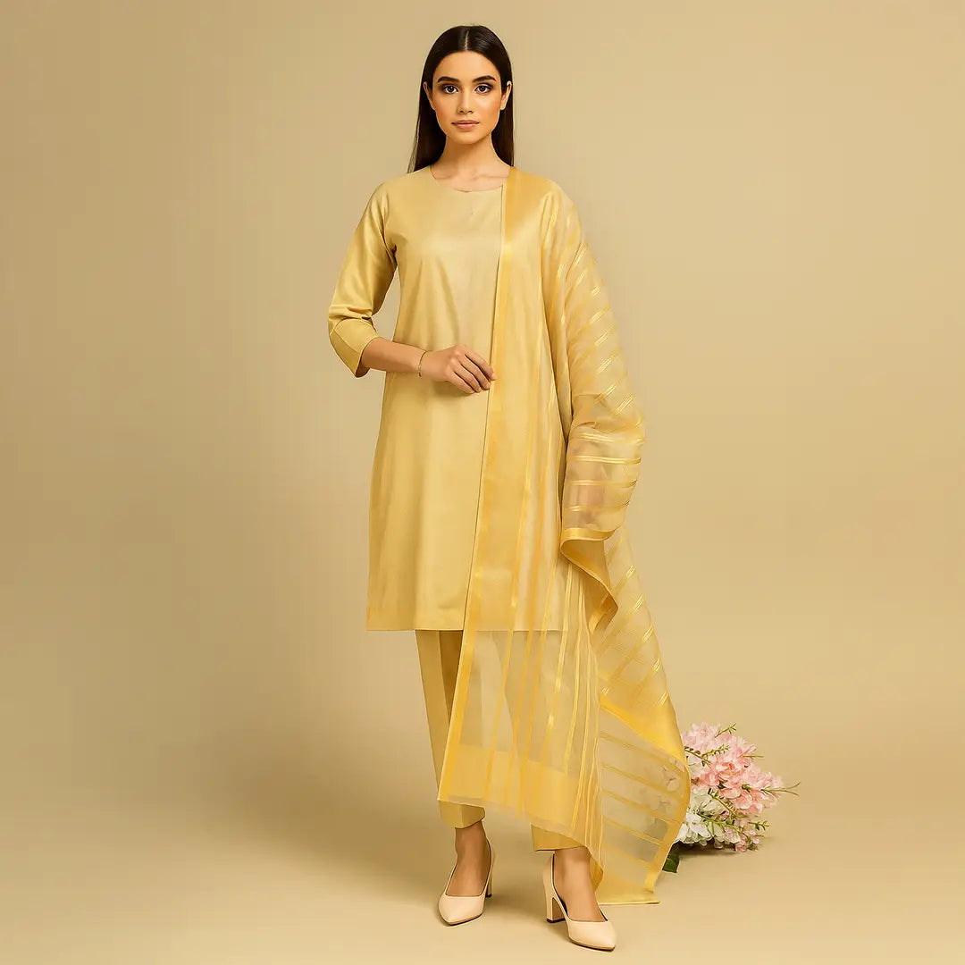 3 Pcs Women's Unstitched Plain Suit
