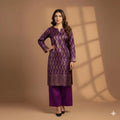 Purple Block Printed Katan Silk 2-Piece Suit for Women