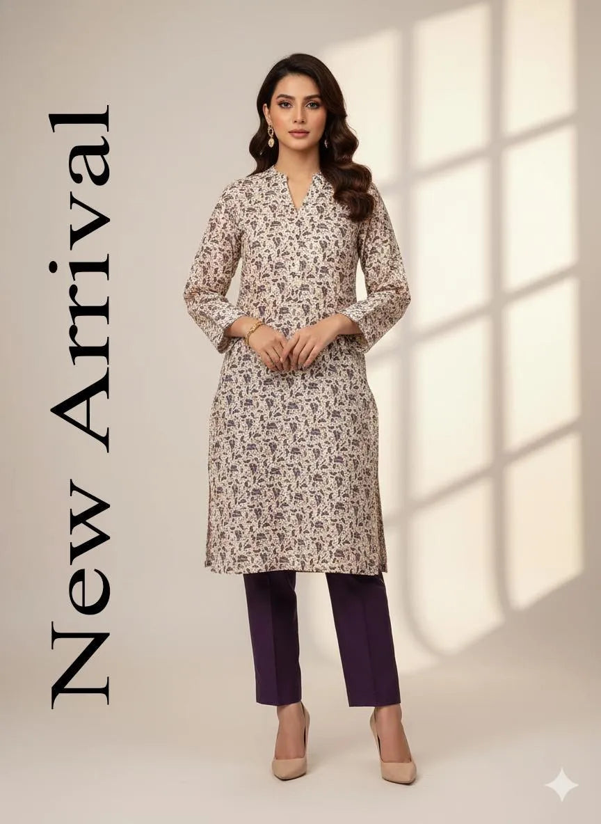 Printed Katan Silk 2-Piece Suit Purple for Women