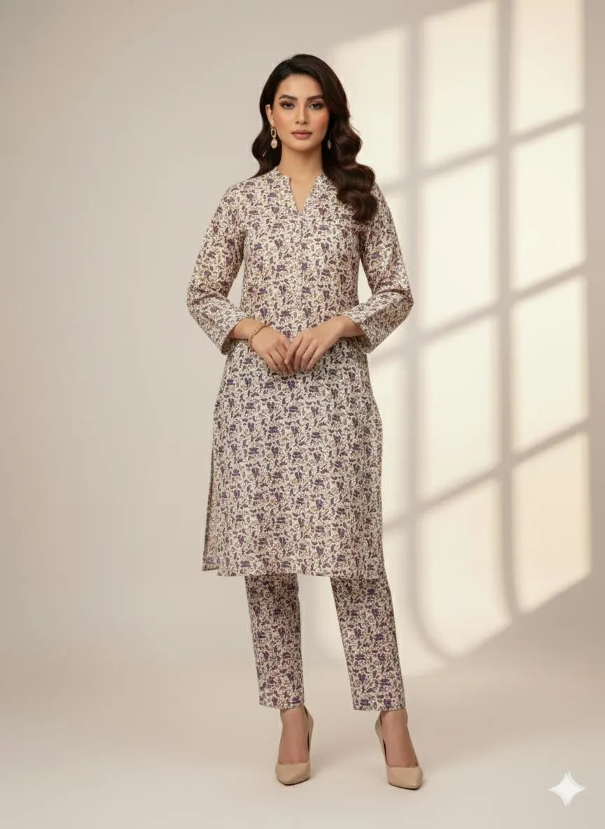 Unstitched Printed Katan Silk 2-Piece Suit for Women