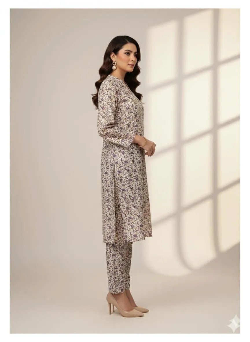 Unstitched Printed Katan Silk 2-Piece Suit for Women