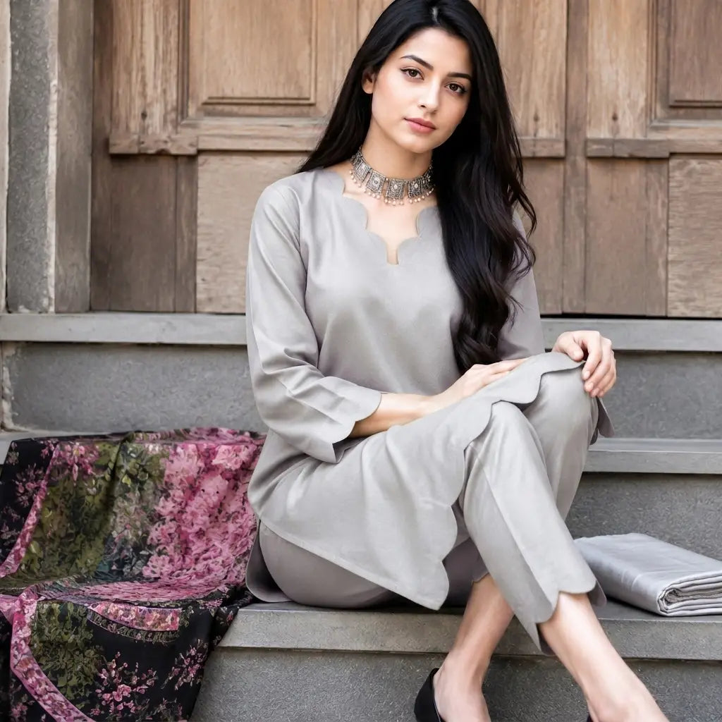 2 Pcs Women's Unstitched Plain Suit