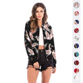 Women's Black Crane Print Zip-Up Jacket with Shorts