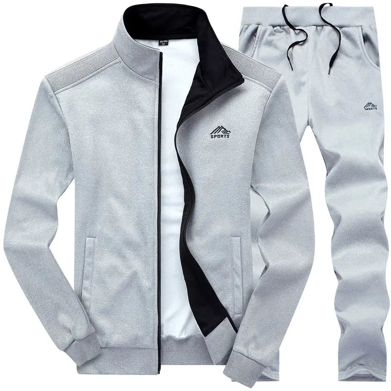 Men Gray Embroidered Track Suit Stand Collar XL to 8XL