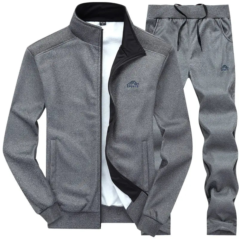 Men Gray Embroidered Track Suit Stand Collar XL to 8XL
