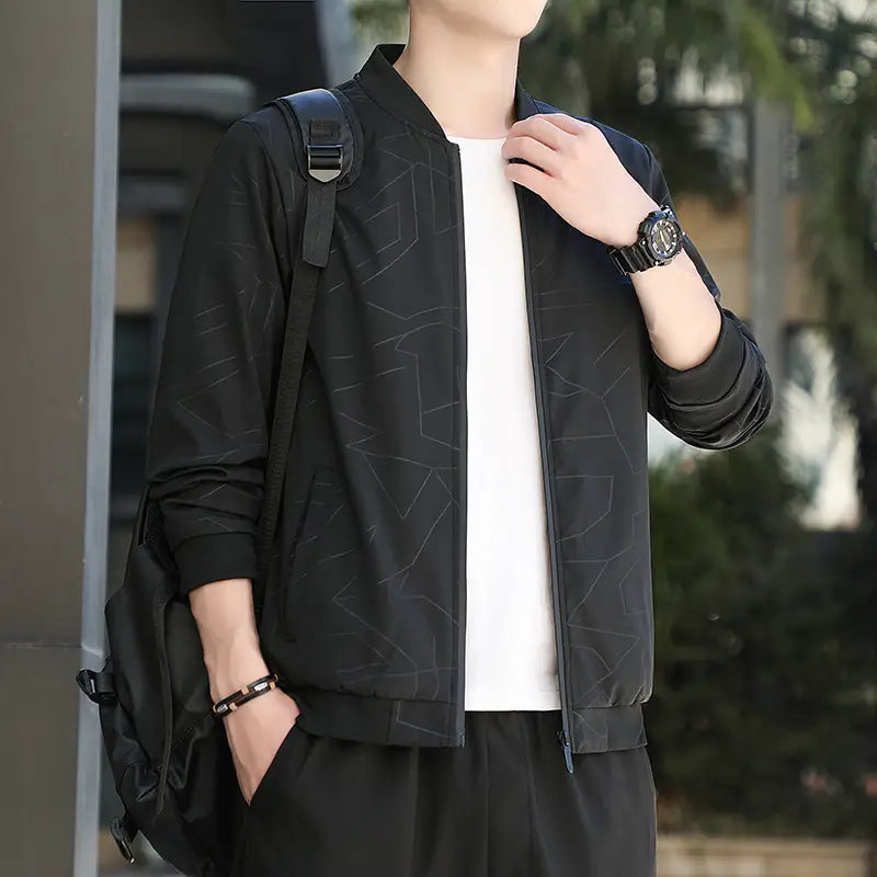 Men's Black Baseball Collar Jacket Autumn 2024
