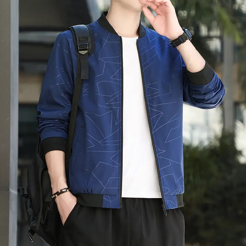 Men's Black Baseball Collar Jacket Autumn 2024