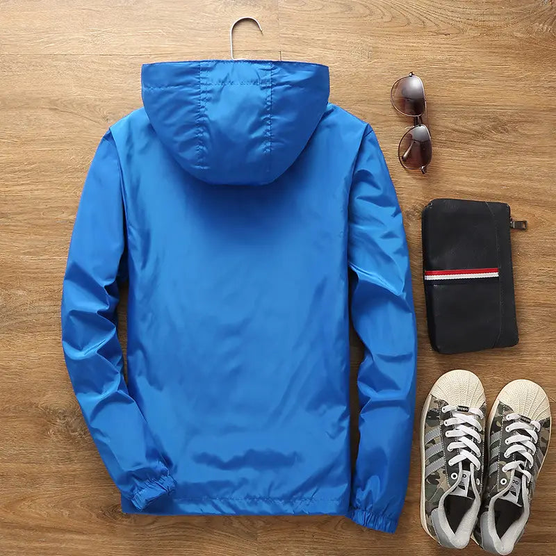 Men Black Casual Windbreaker Jacket Large Size