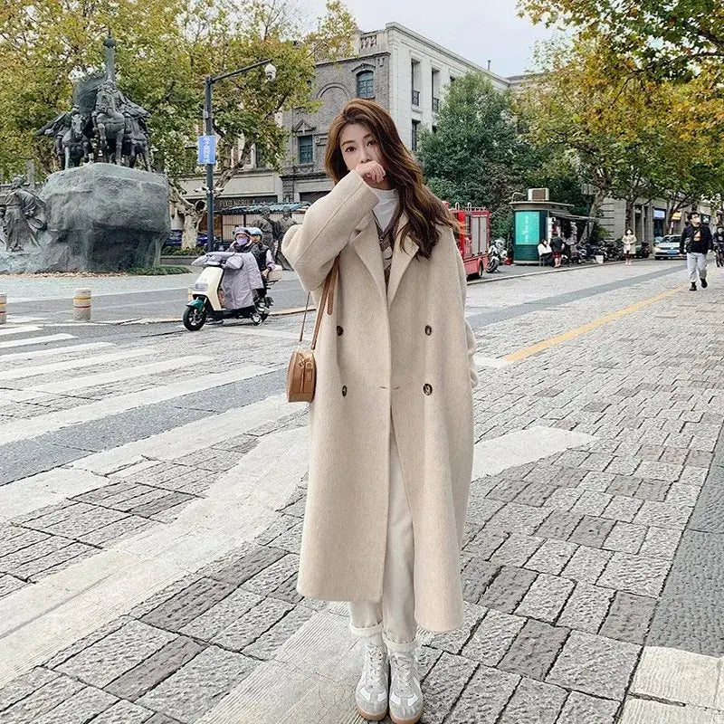Women's Gray Woolen Coat Loose Mid-Length Winter Stylish