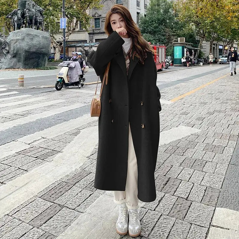 Women's Gray Woolen Coat Loose Mid-Length Winter Stylish