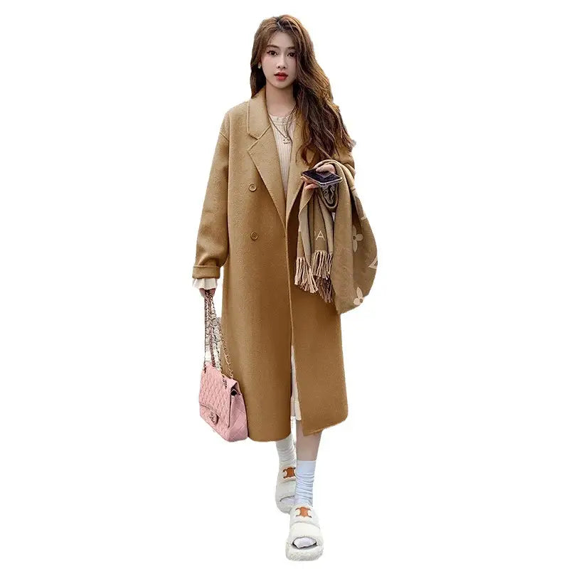 Women's Gray Woolen Coat Loose Mid-Length Winter Stylish