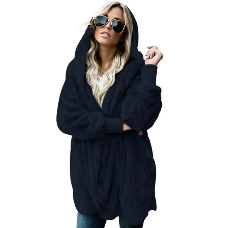 Women's Faux Fur Hooded Coat Khaki Grey Winter Warm Outerwear
