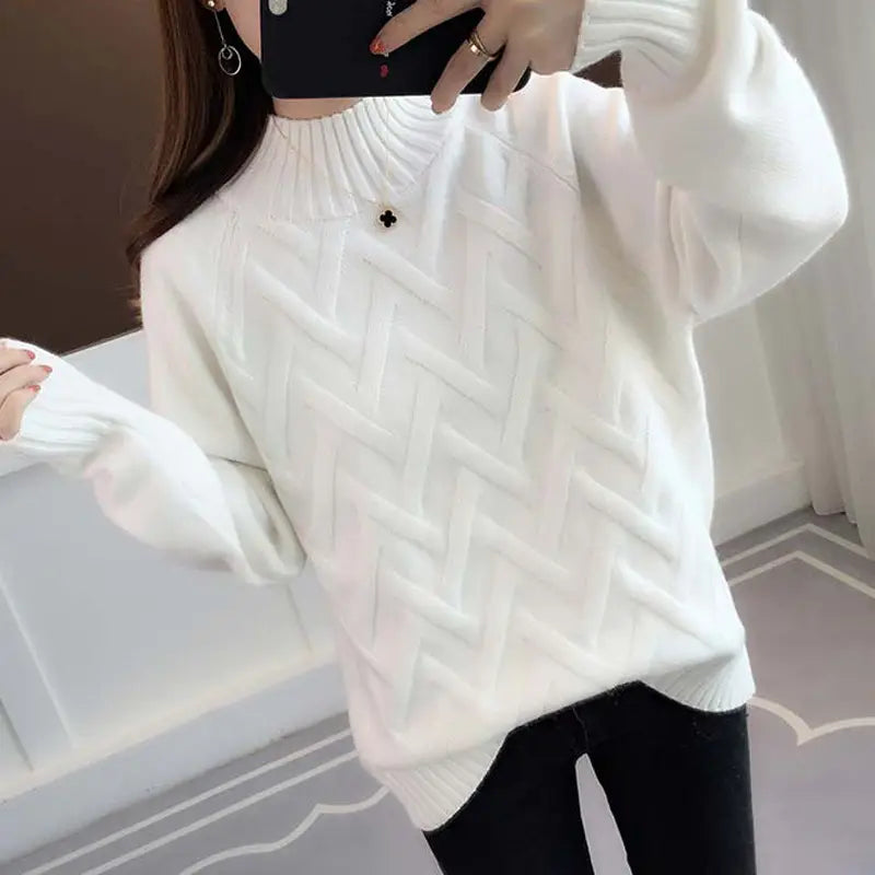 Women Half Turtleneck Knit Sweater Loose Long Sleeve Autumn Winter