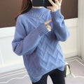 Women Half Turtleneck Knit Sweater Blue Loose Autumn Winter