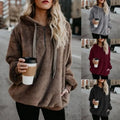 Women Fleece Hoodie Sweater Jacket Black Brown Red Casual Outerwear