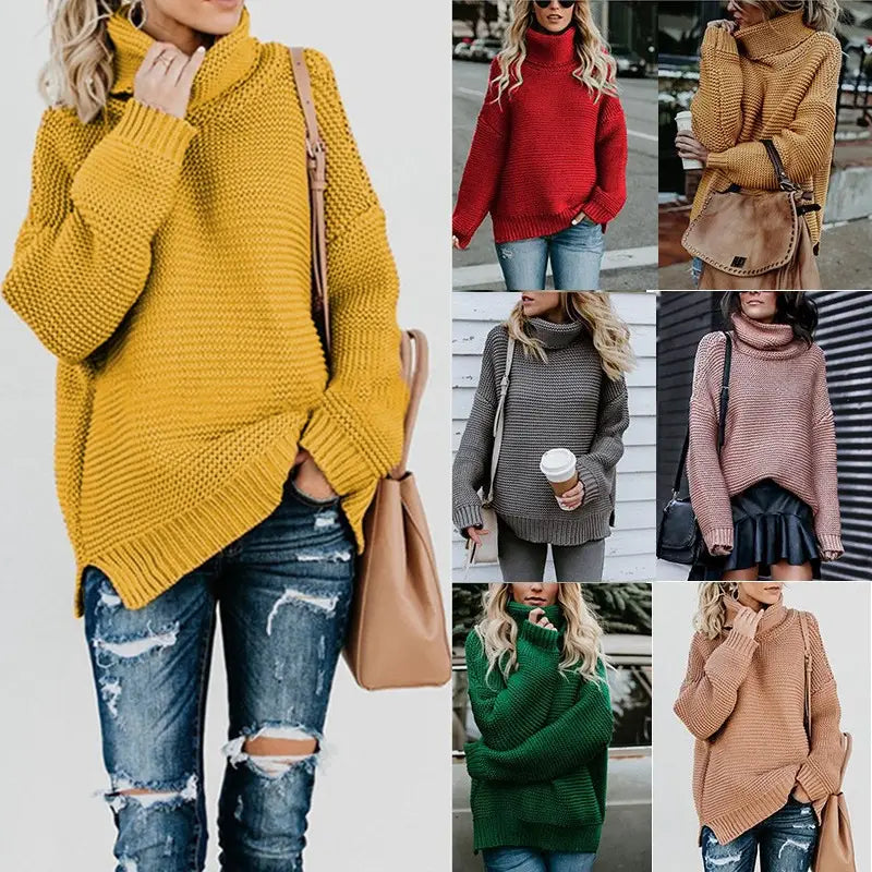 Women Turtleneck Knit Sweater Long Sleeve Casual Winter Warm Hooded Jacket