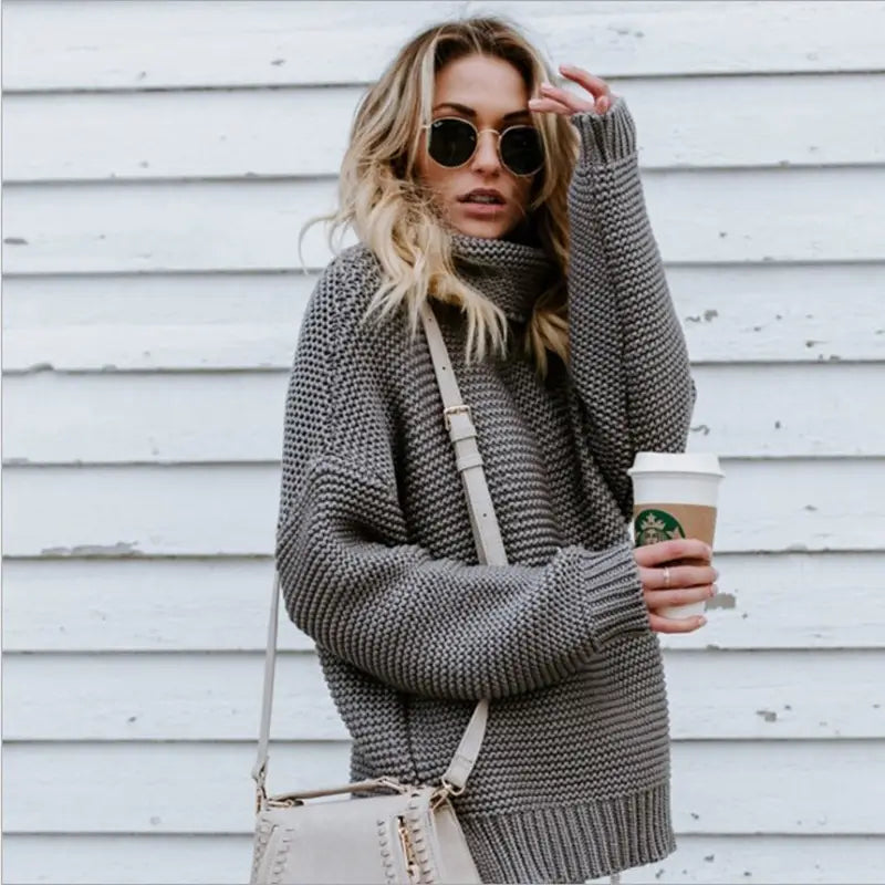 Women Turtleneck Knit Sweater Long Sleeve Casual Winter Warm Hooded Jacket