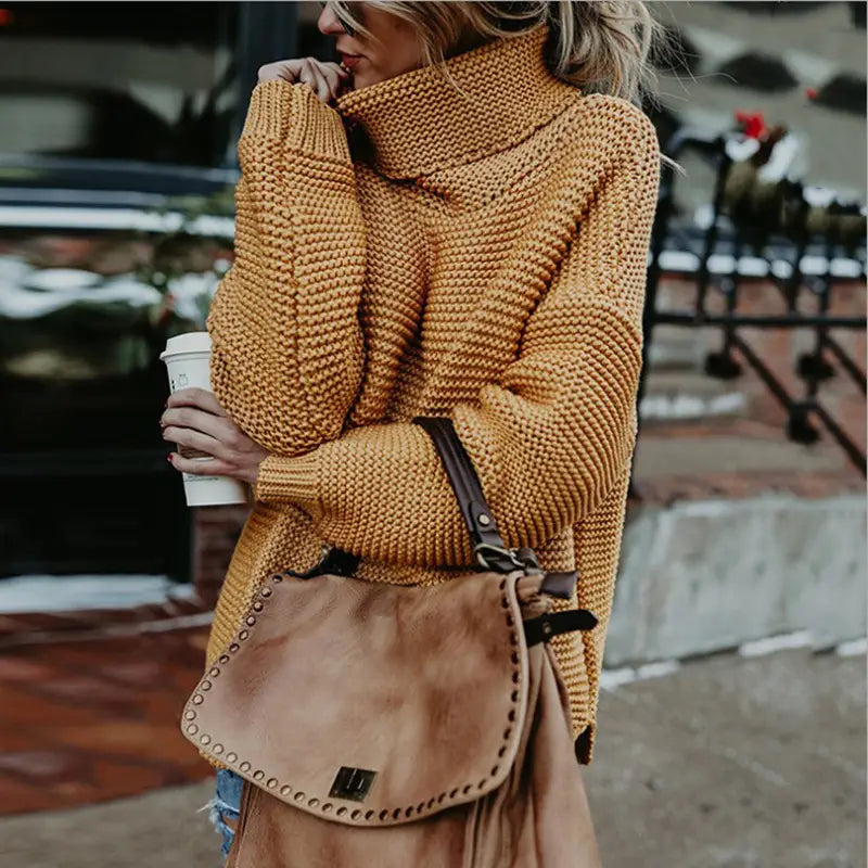 Women Turtleneck Knit Sweater Long Sleeve Casual Winter Warm Hooded Jacket