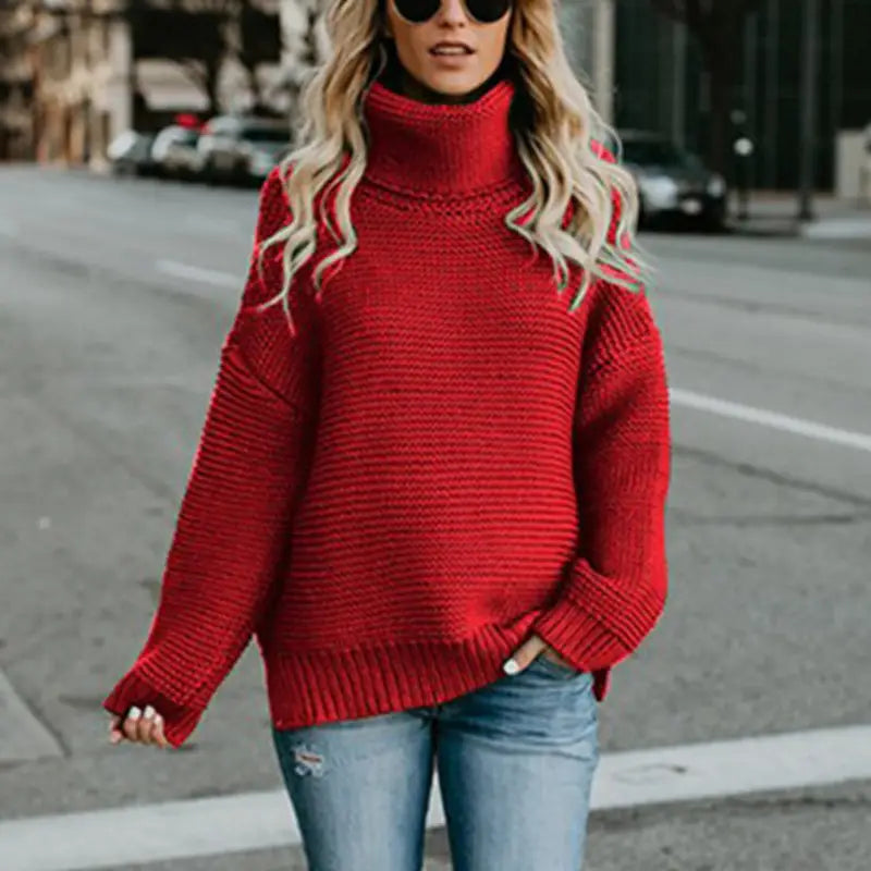 Women Turtleneck Knit Sweater Long Sleeve Casual Winter Warm Hooded Jacket