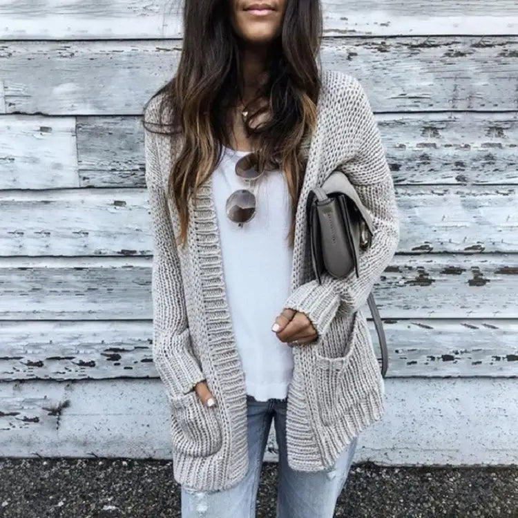 Women's Long Sleeve Knit Cardigan Sweater Pink Gray Casual Daily Wear
