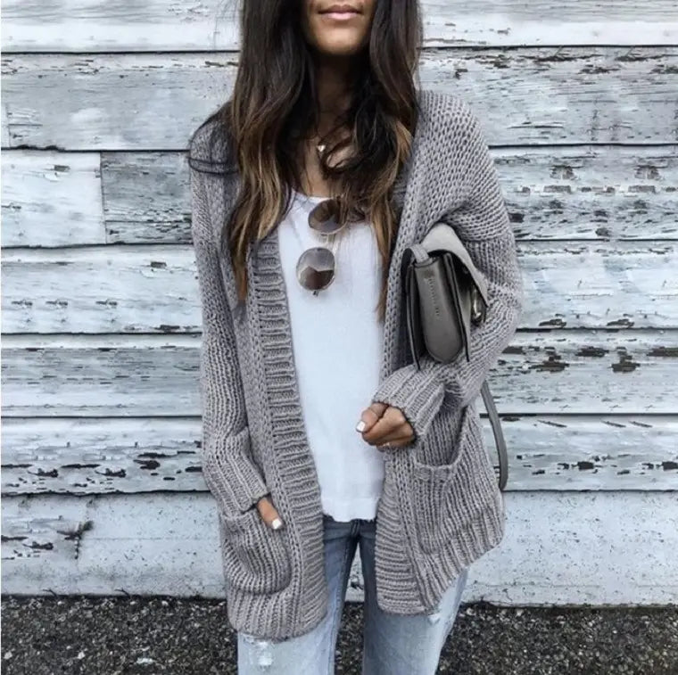 Women's Long Sleeve Knit Cardigan Sweater Pink Gray Casual Daily Wear
