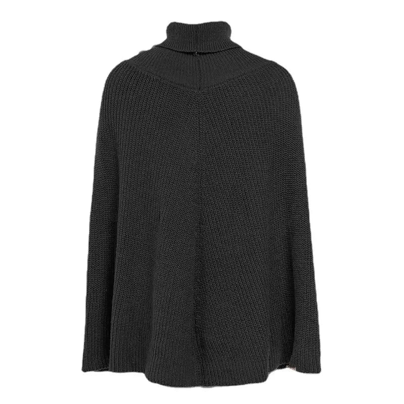 Women Knitted Cloak Poncho Sweater Camel Brown Loose Fit