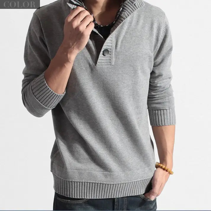 Men Black Knit Sweater Shirt Collar Korean Style