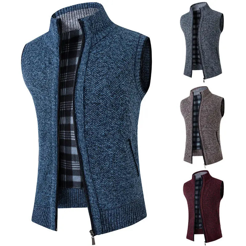 Men Zip Front Knit Vest Casual Warm Blue Grey Burgundy