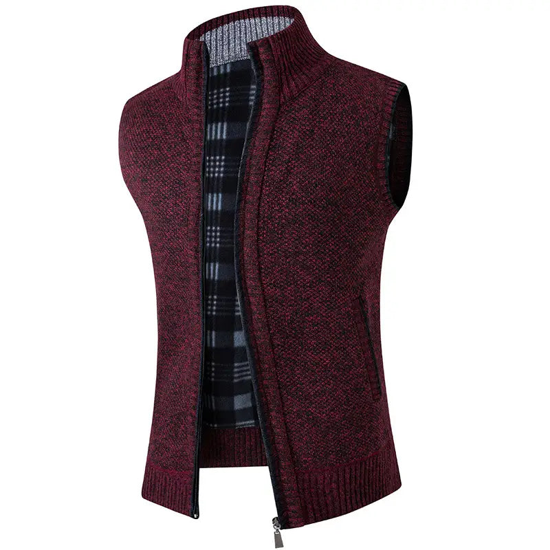 Men Zip Front Knit Vest Casual Warm Blue Grey Burgundy