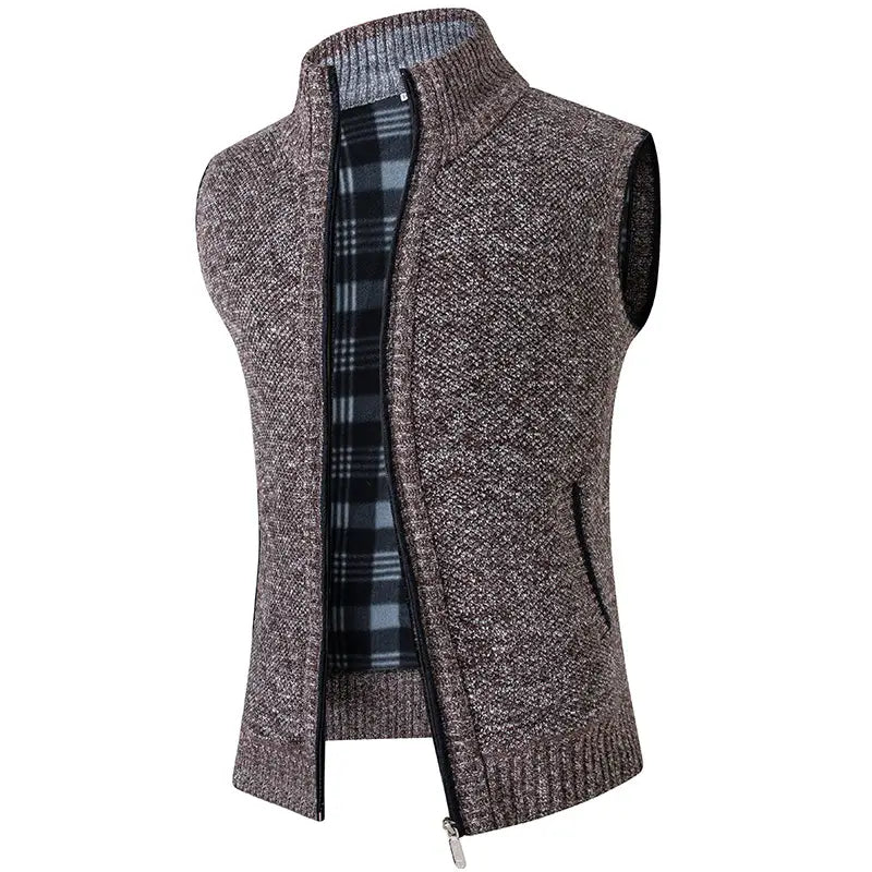 Men Zip Front Knit Vest Casual Warm Blue Grey Burgundy