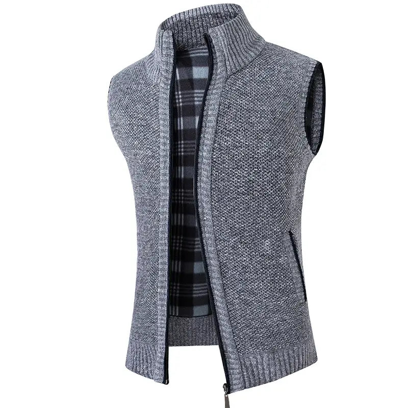 Men Zip Front Knit Vest Casual Warm Blue Grey Burgundy