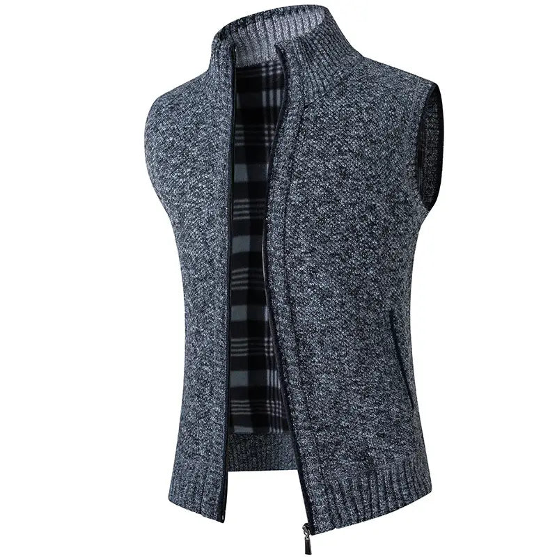 Men Zip Front Knit Vest Casual Warm Blue Grey Burgundy