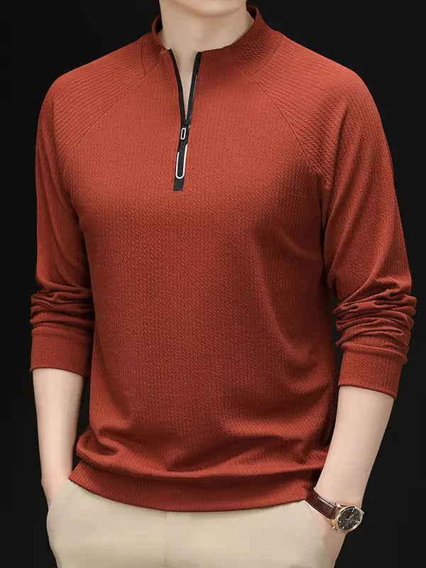 Men Long Sleeve T-Shirt Brick Red Autumn Casual