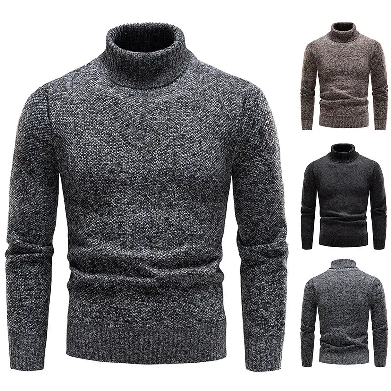 Men Slim Fit Turtleneck Sweater Winter Fleece Black