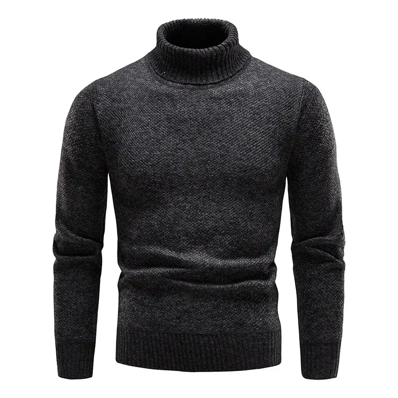 Men Slim Fit Turtleneck Sweater Winter Fleece Black