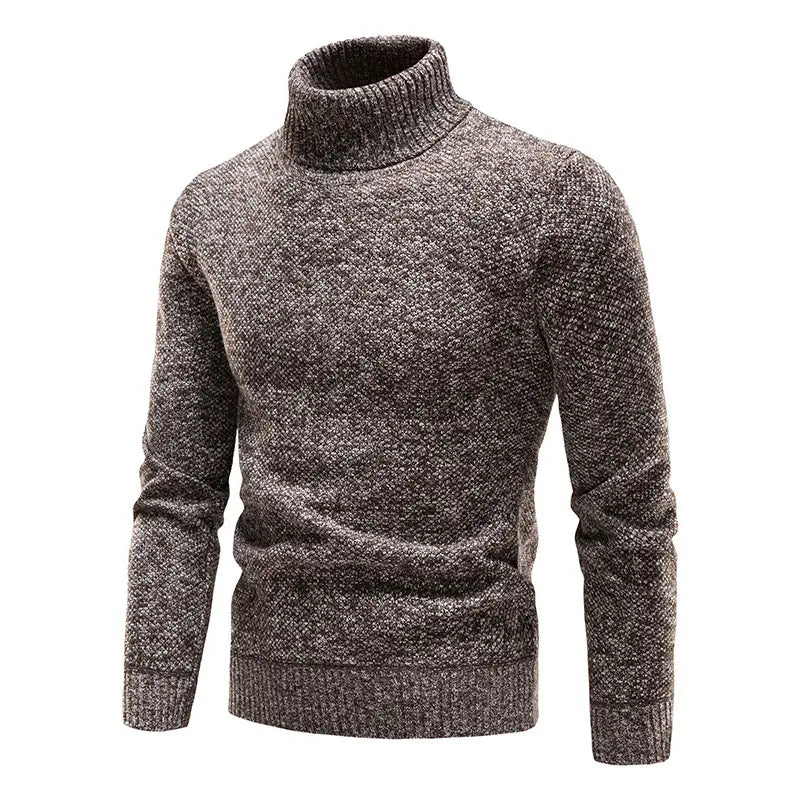 Men Slim Fit Turtleneck Sweater Winter Fleece Black