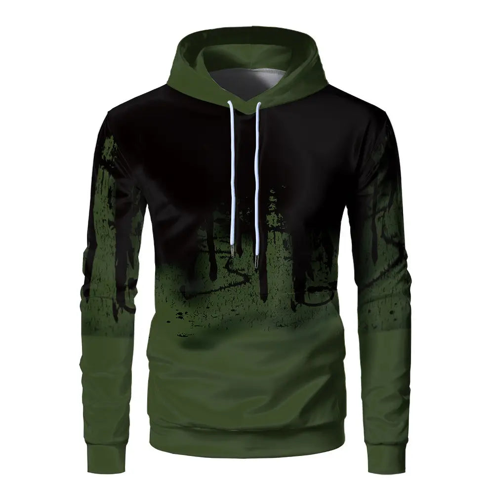 Men 3D Print Hoodie Fleece Loose Fit Black Gray