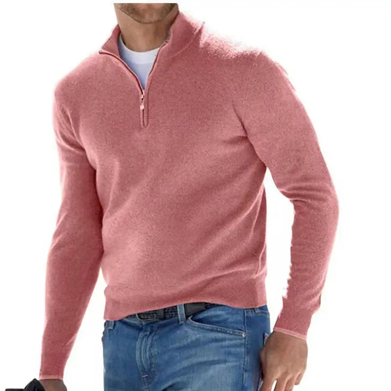 Men Wool Zip Neck Sweater Gray Beige Blue Casual
